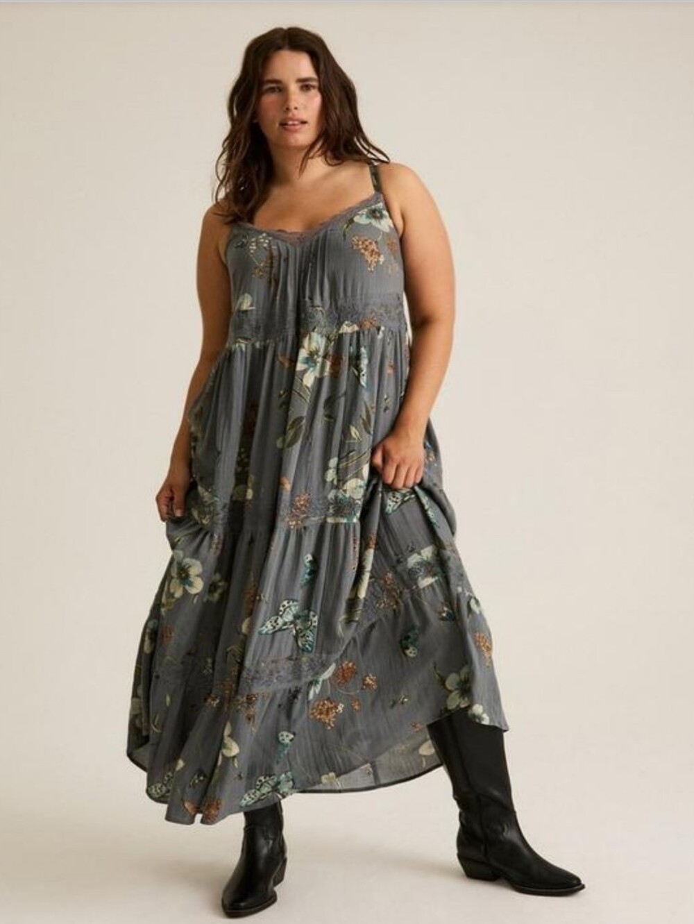 torrid Slate Floral Tiered Maxi Dress